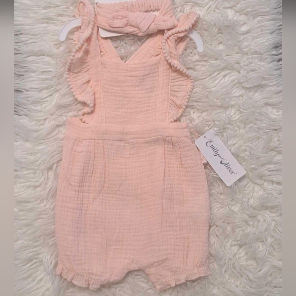 Brand New Emily And Oliver Pink Baby Romper with Headband